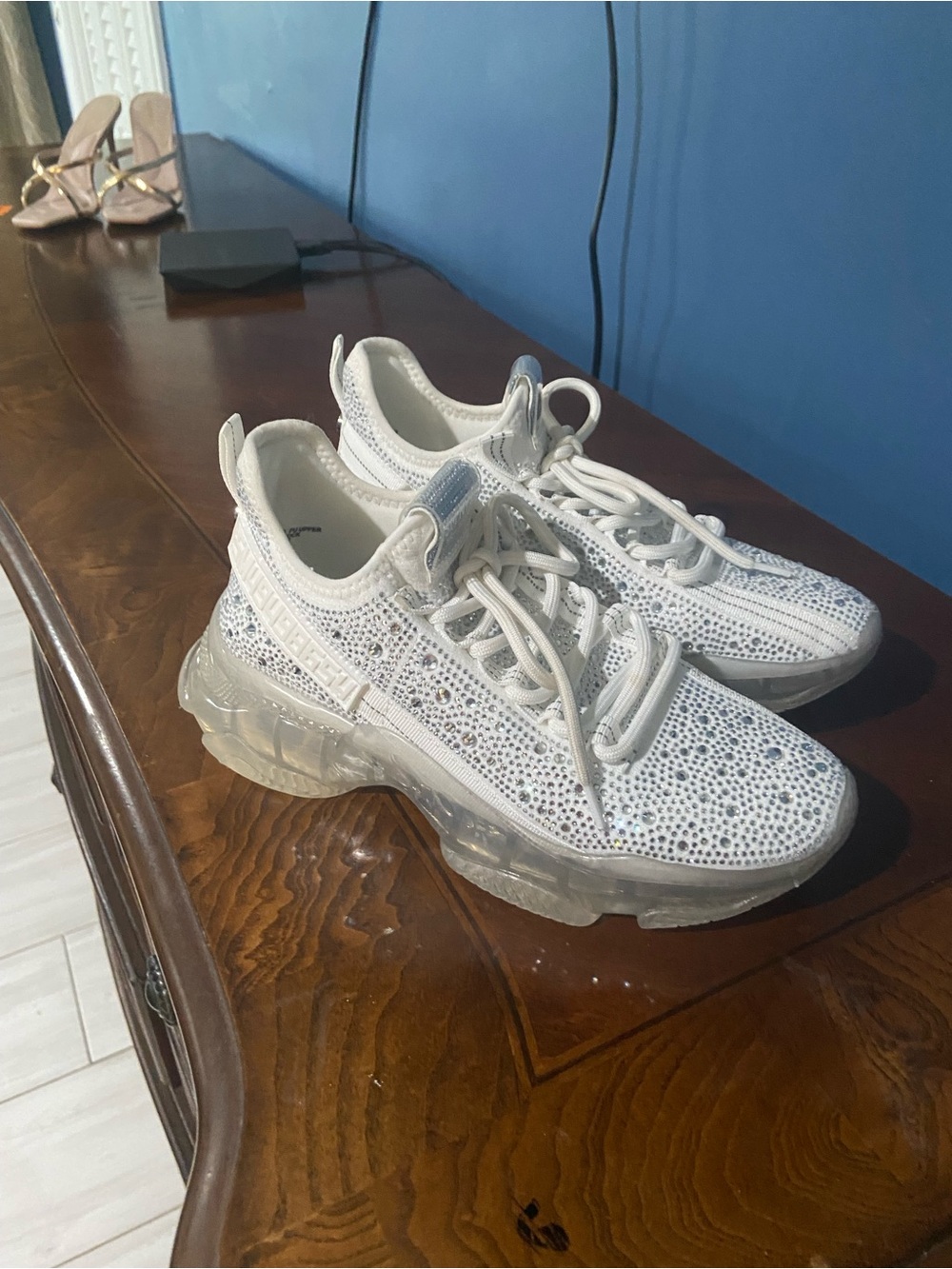 Steve Madden White Crystal Knit Platform Sneakers